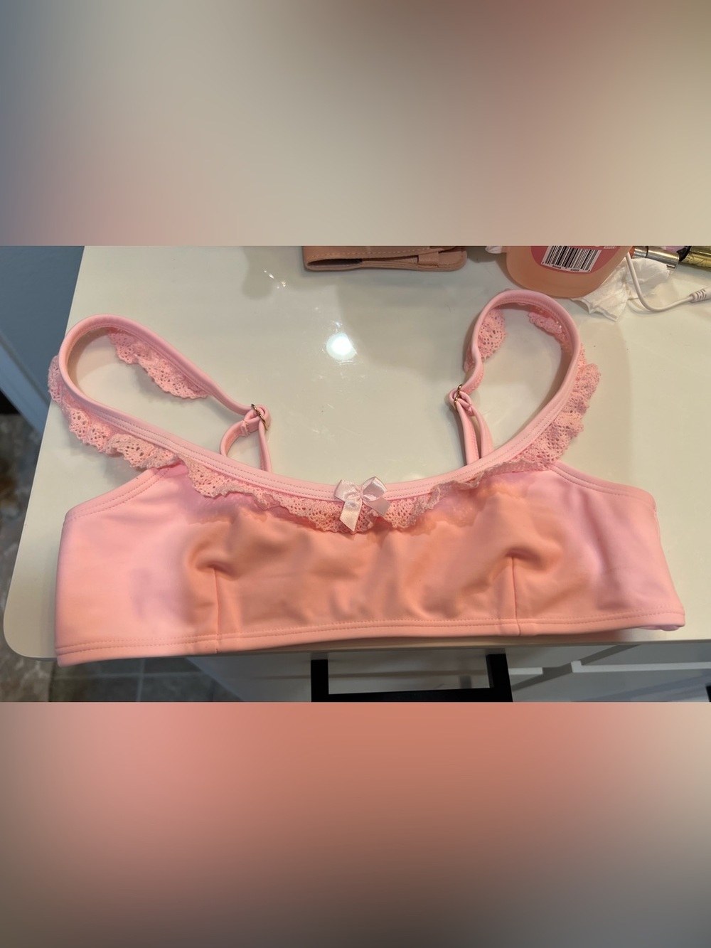 Strawberry Milk Mob Pale Pink Lace-Trim Bralette
